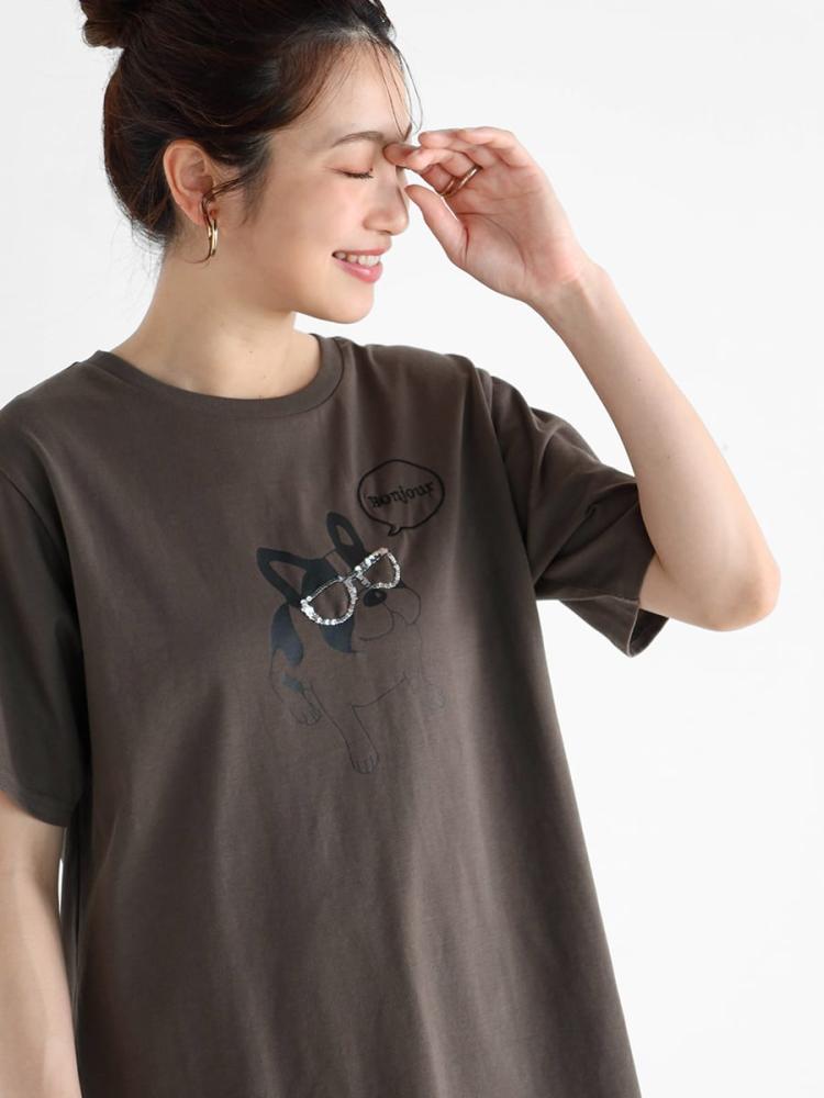 【国内在庫】 ドッグモチーフプリントTシャツ - Vin - Vin｜YAMADAYA STORE トップス