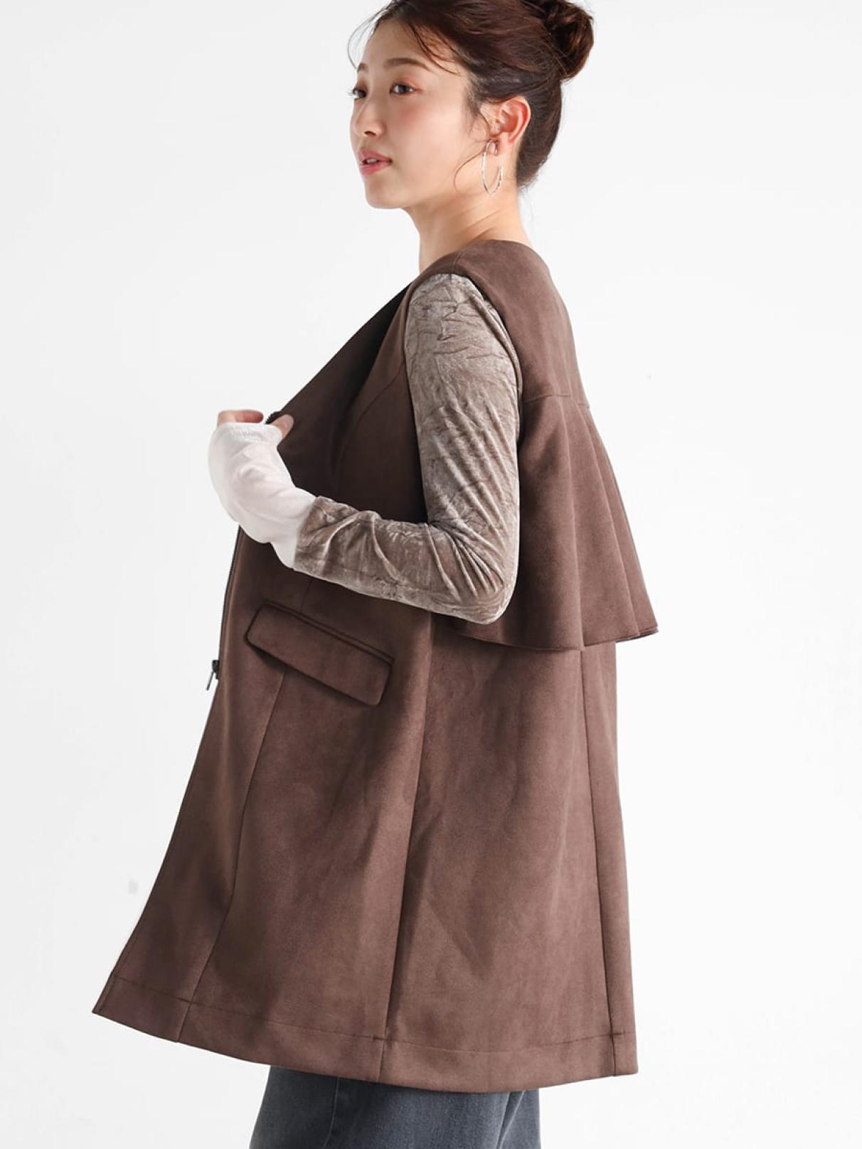 フェイクスウェードバックフレアベスト(ロング丈) - Vin - Vin