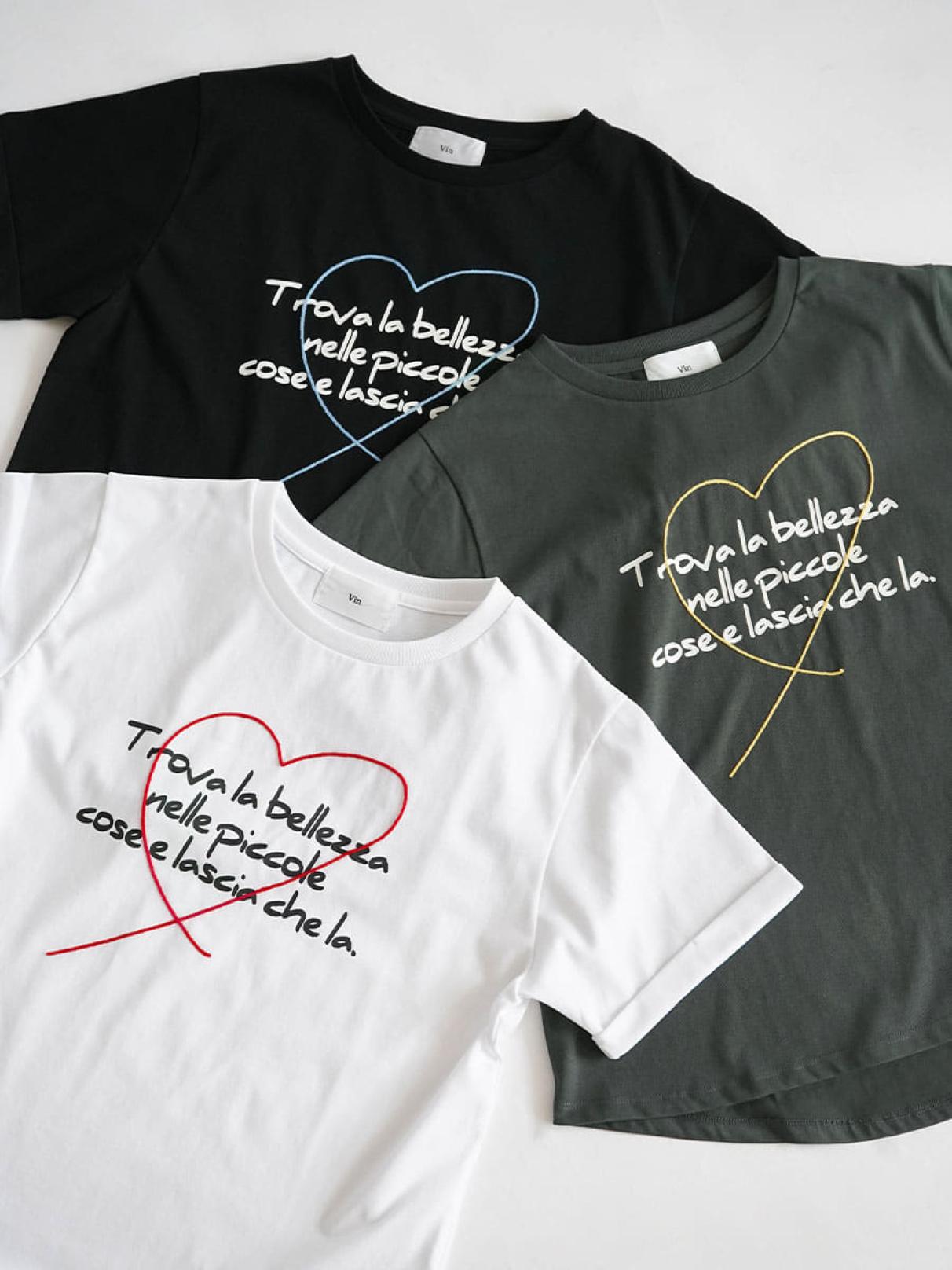 ハート刺繍×ロゴプリントTシャツ - Vin - Vin｜YAMADAYA STORE