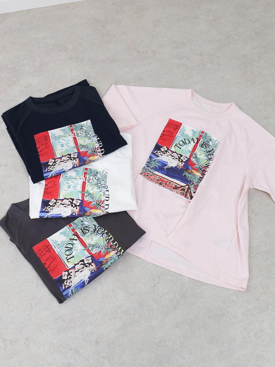 アートプリントタックデザインTシャツ
