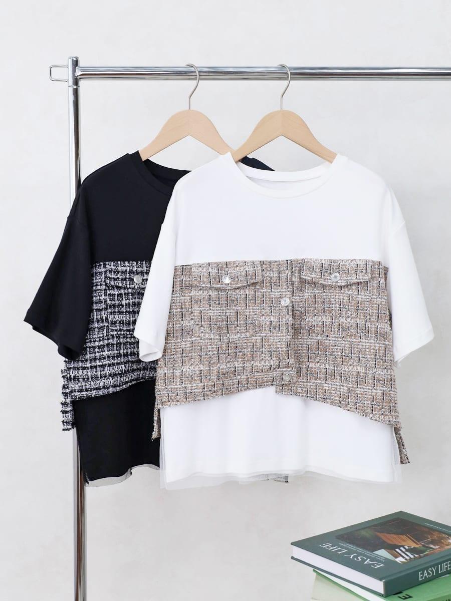 ツイード＆チュールドッキングTシャツ