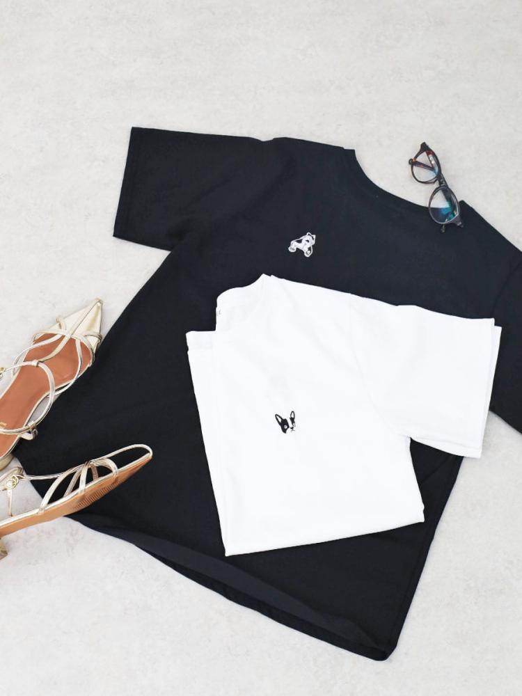 フレンチブルドッグワンポイント刺繍Tシャツ - Vin - Vin｜YAMADAYA STORE