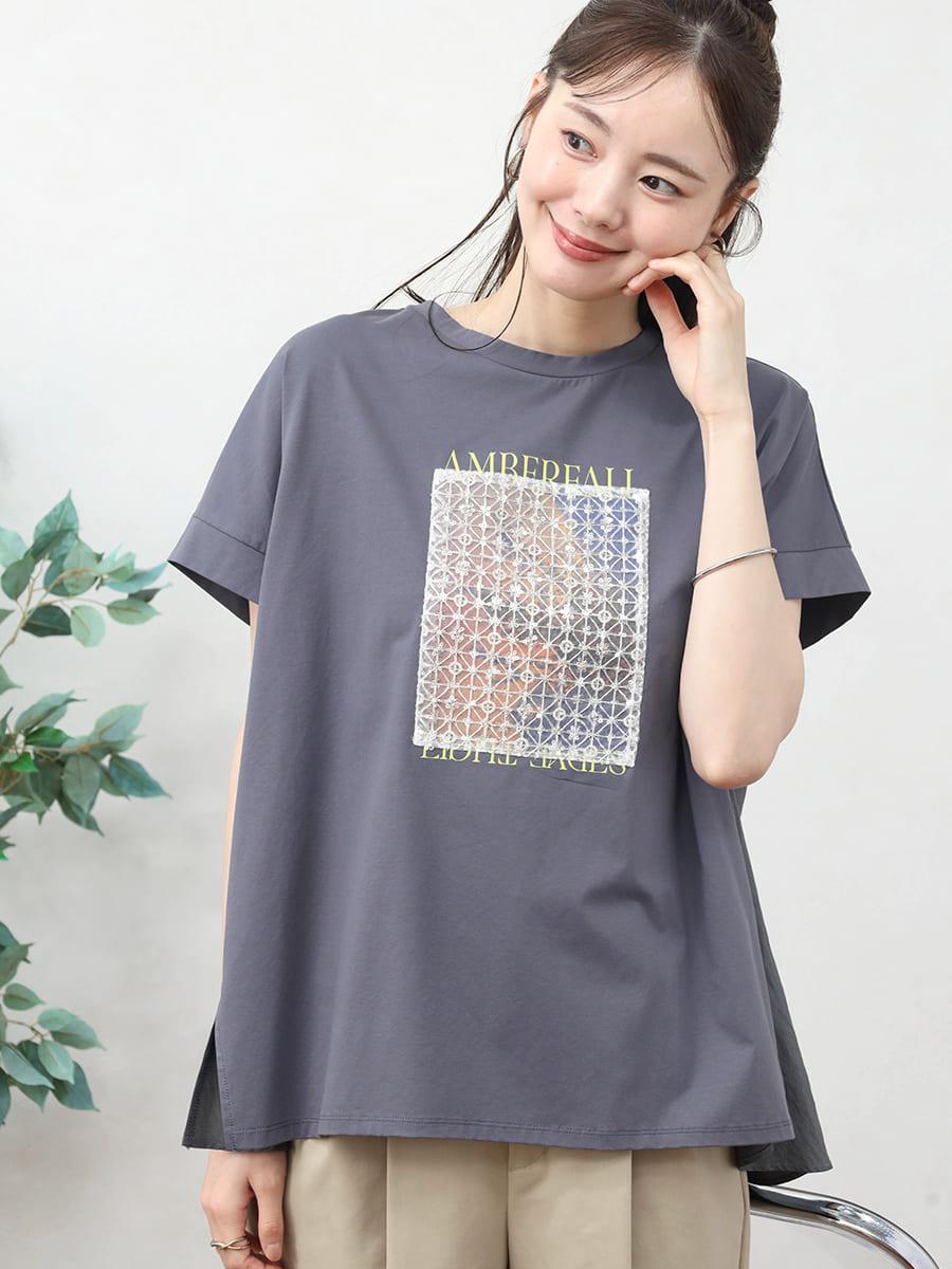 ビジューレースパッチロゴTシャツ