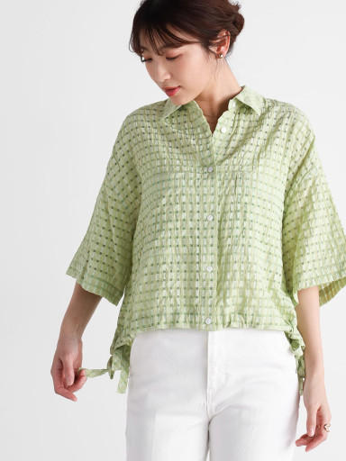 美品 KATO シアサッカー ギンガムチェックシャツ カトー M KATO` - カトー KATO` FEMME シャツ ボタンダウン ギンガム
