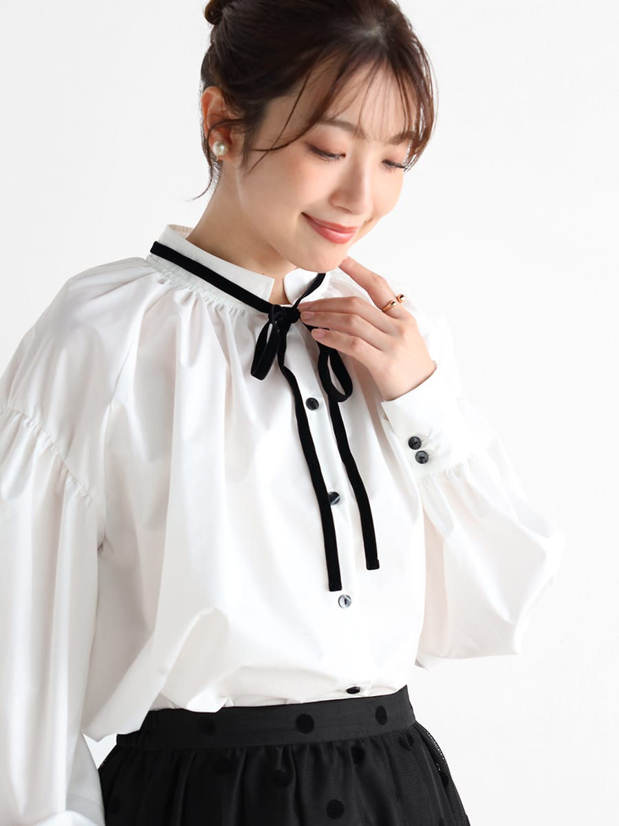 ベロアリボンスタンドカラーブラウス YAMADAYA STORE ベロアリボンスタンドカラーブラウス YAMADAYA STORE