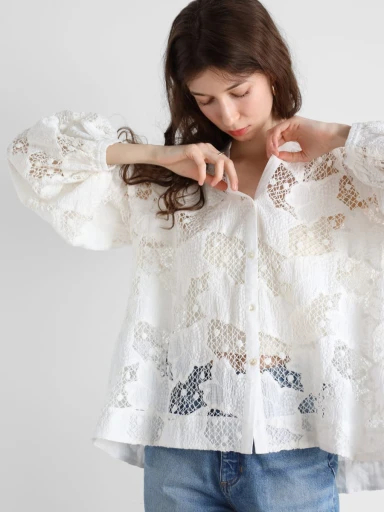 美品✨23ss✨ヌキテパ クリンプコットンエンブロイダリー ブラウス 刺繍 美品✨23ss✨ヌキテパ クリンプコットンエンブロイダリー