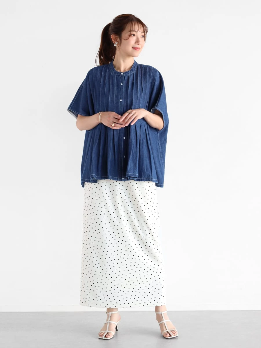 【極美品】Plantation BIZENシュリンクデニム / ブラウス ブルー Plantation / BIZENピンタックデニム / パンツ(M blue(12