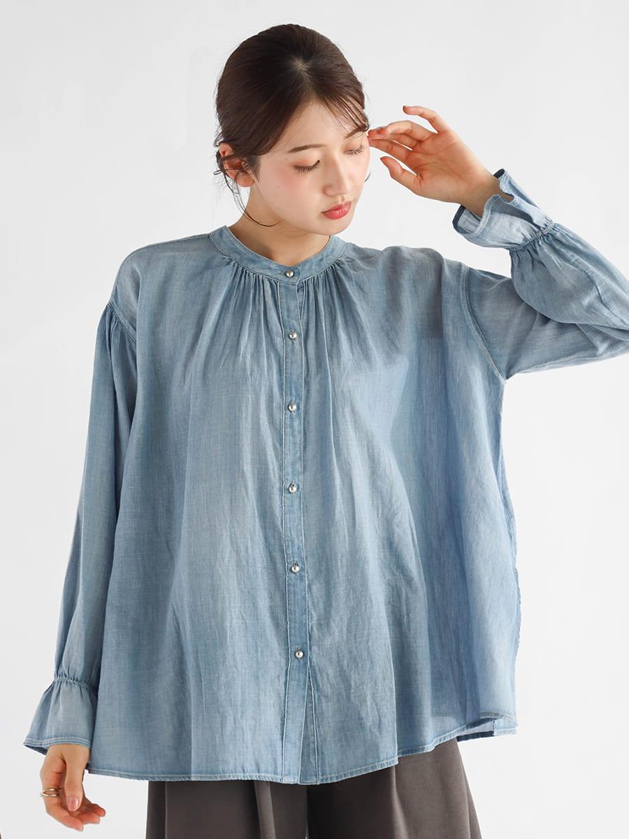 バンドカラーシアーデニムブラウス YAMADAYA STORE バンドカラーシアーデニムブラウス YAMADAYA STORE