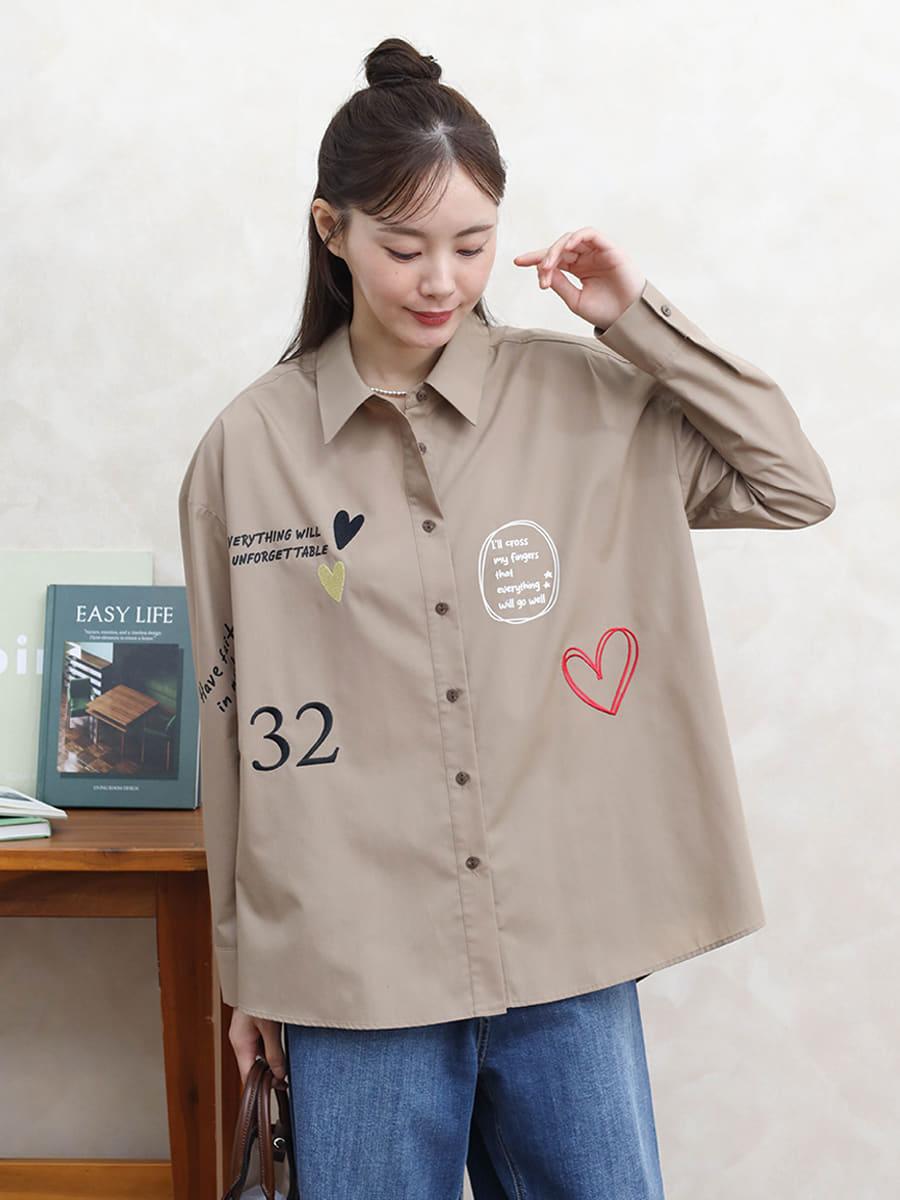 ランダムロゴ×レタリング刺繍オーバーシャツ