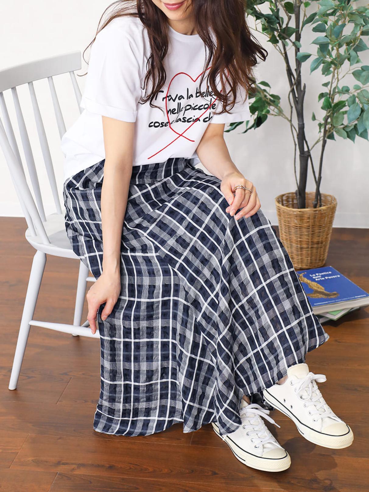 インゲボルグ　花柄チェックフレアロングスカート サッカーチェックフレアスカート - Vin - Vin｜YAMADAYA STORE