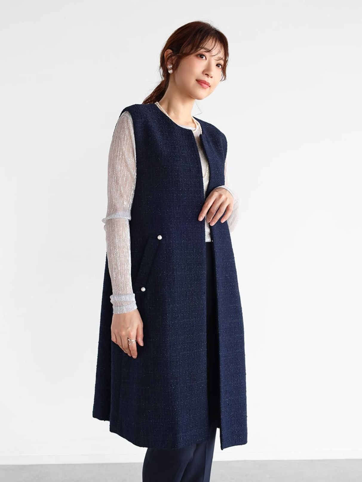 ラメツイードロングジレ - Vin NAVY - Vin｜YAMADAYA STORE