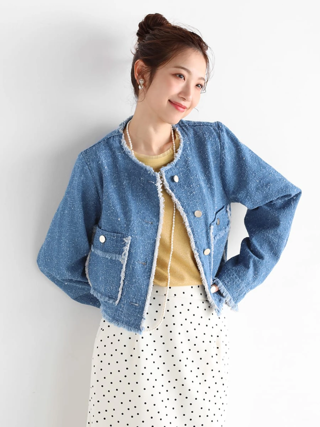 JUNYA WATANABE デニム ノーカラージャケット フリンジ仕上げ JUNYA WATANABE COMME des GARCONS MAN 綿デニム×ウールツイル