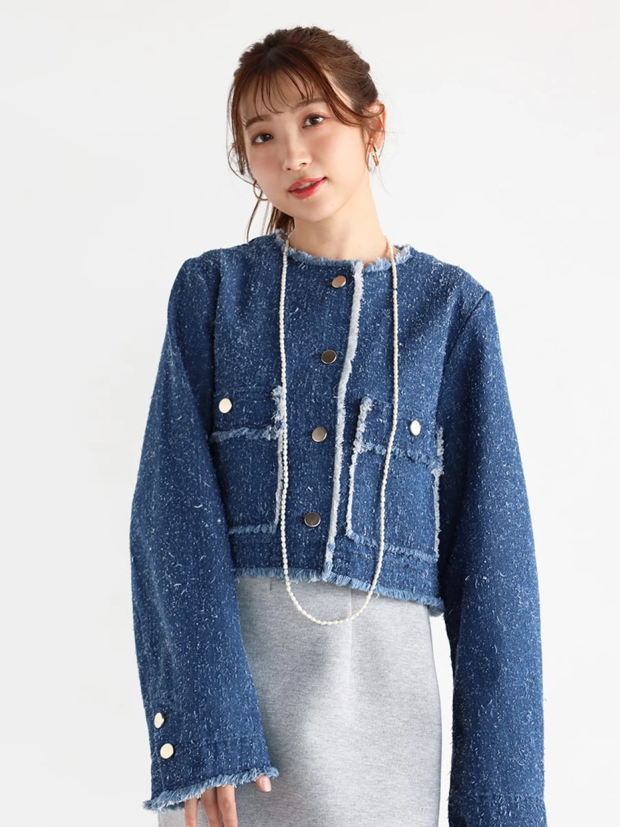 JUNYA WATANABE デニム ノーカラージャケット フリンジ仕上げ JUNYA WATANABE COMME des GARCONS MAN 綿デニム×ウールツイル