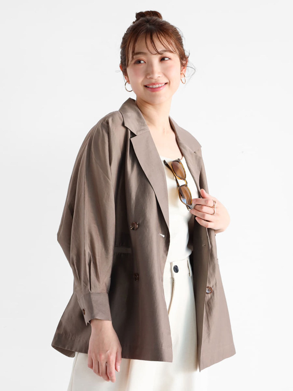 THE SHOP TK ノーカラーコート コート 「デニム切替」ノーカラー