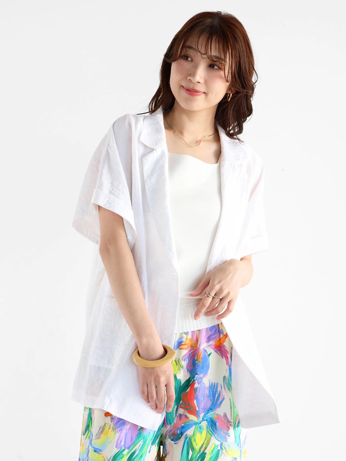 ヤマダヤ　vin Ample リネンライクハーフスリーブジャケット新品 Aunt Marie's ブラウス シャツ リネンライクハーフスリーブ