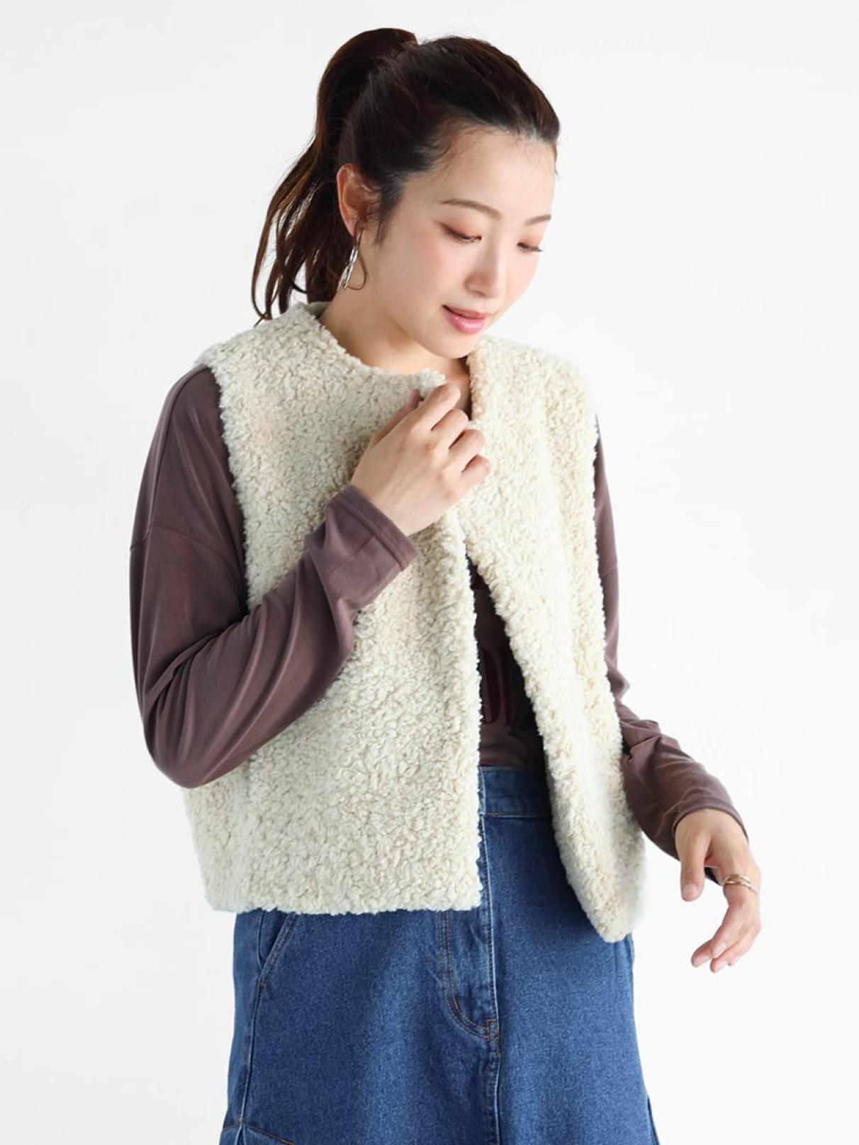 ノーカラーボアベスト - Vin - Vin｜YAMADAYA STORE