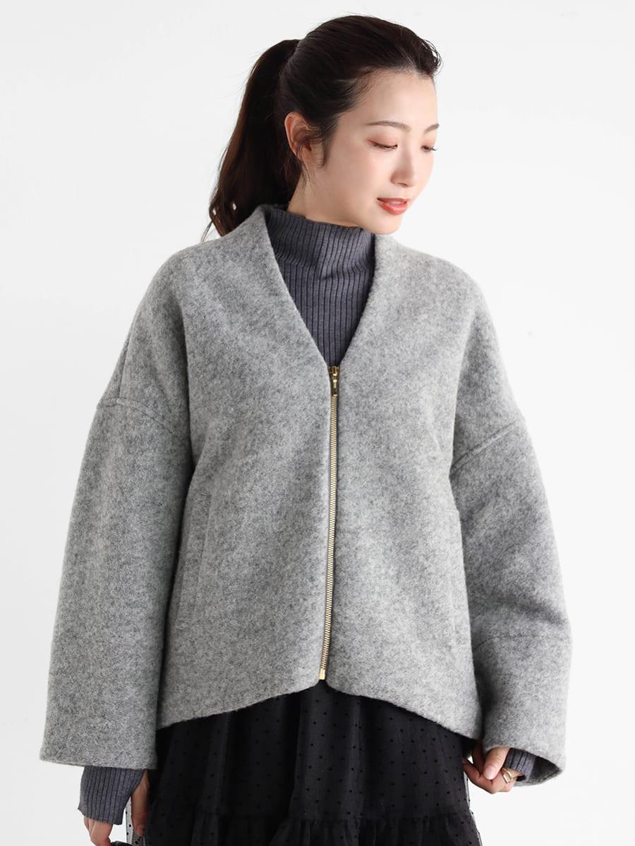 Vネックウールブレンドショートコート - Vin - Vin｜YAMADAYA STORE