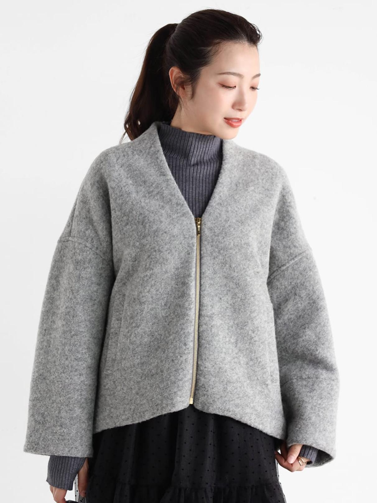 Vネックウールブレンドショートコート - Vin - Vin｜YAMADAYA STORE