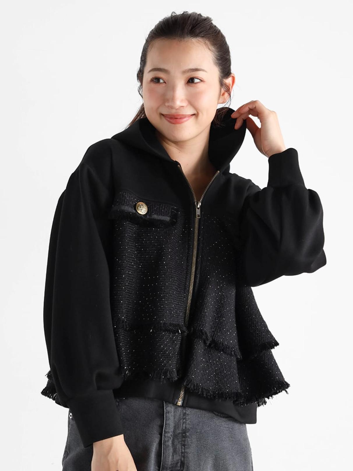 美品＊Sov. ダブルスタンダード ダウン風 ドッキングパーカー 黒