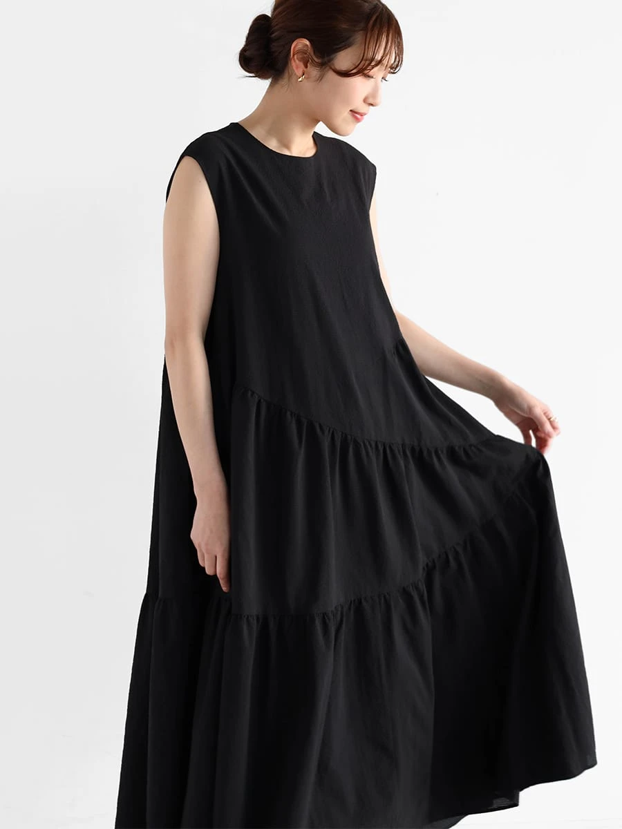 ノースリーブティアードサッカーワンピース - Vin - Vin