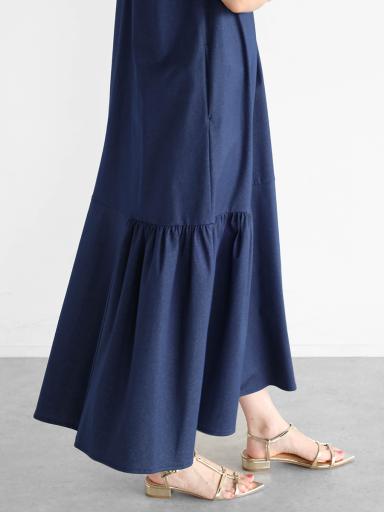 YAMADAYA Vin パールワンピース　F size ヴァン Vin ドットティアードワンピース （ネイビー