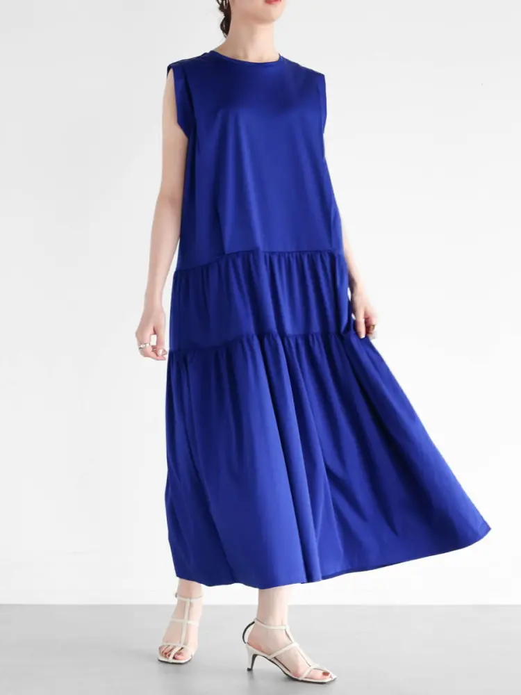 ヴァン Vin サイドプリントカットワンピース　ロングワンピース ノースリーブ ヴァン Vin サイドプリントカットワンピース ロングワンピース