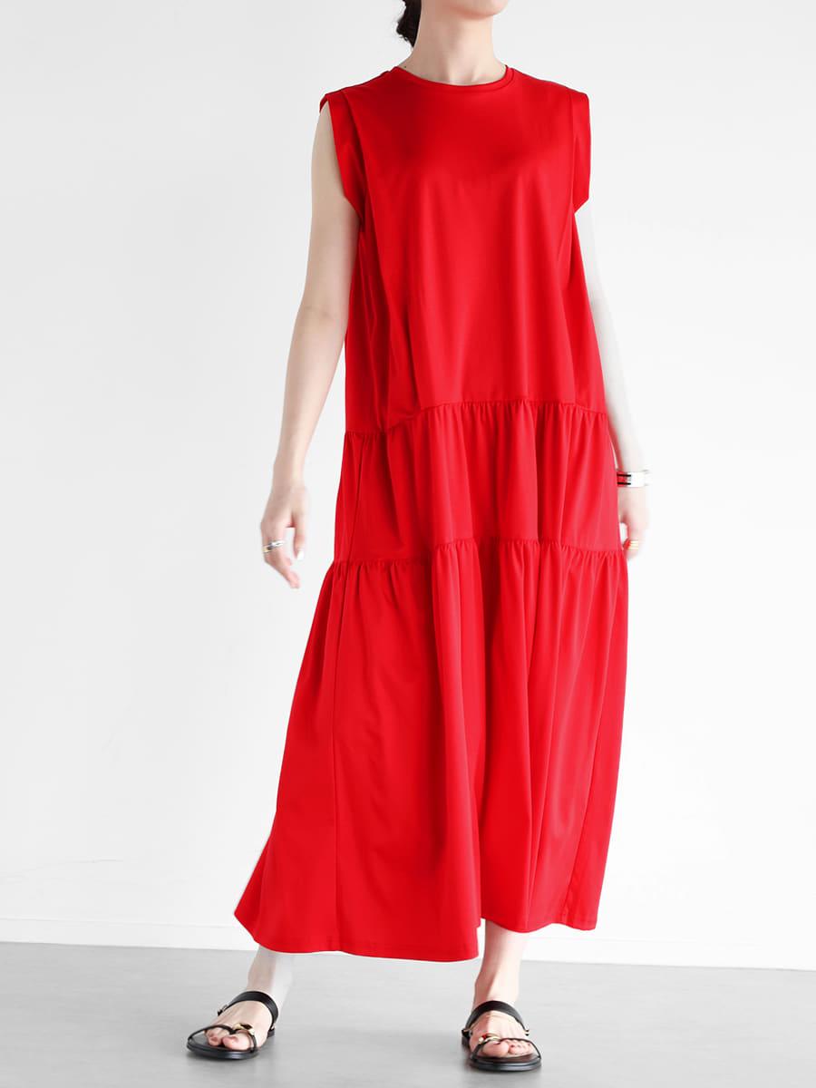 ヴァン Vin サイドプリントカットワンピース　ロングワンピース ノースリーブ ヴァン Vin サイドプリントカットワンピース ロングワンピース