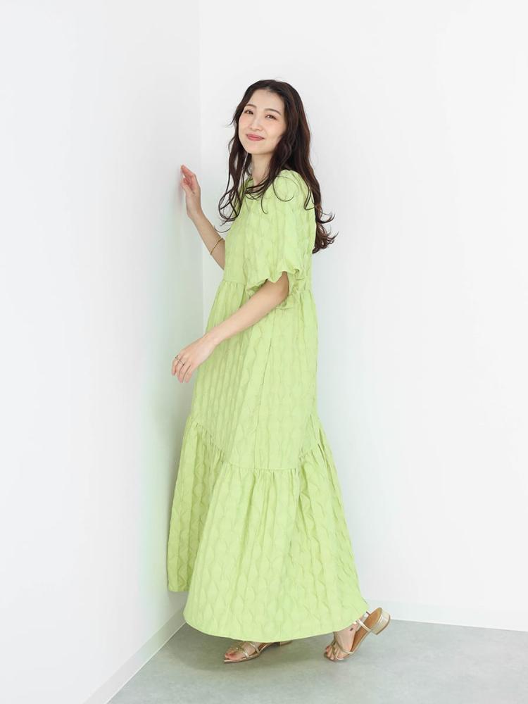 新品 sachat アシンメトリーティアードワンピ―ス 緑 ふくれジャガードティアードワンピース - Vin - Vin｜YAMADAYA STORE