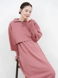 ハーフZIPレイヤードニットワンピース - Vin - Vin｜YAMADAYA STORE