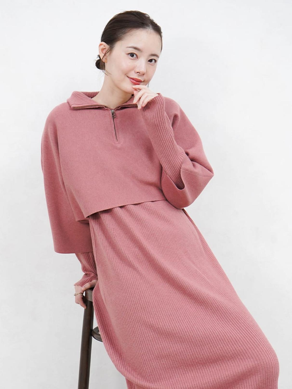 ハーフZIPレイヤードニットワンピース - Vin - Vin｜YAMADAYA STORE