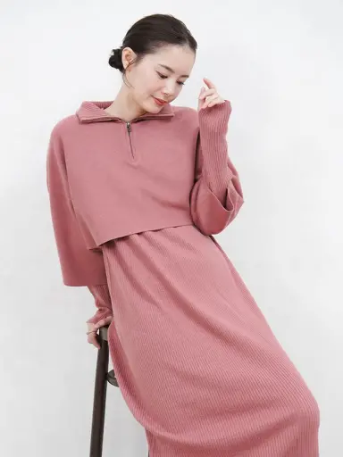ハーフZIPレイヤードニットワンピース - Vin - Vin｜YAMADAYA STORE
