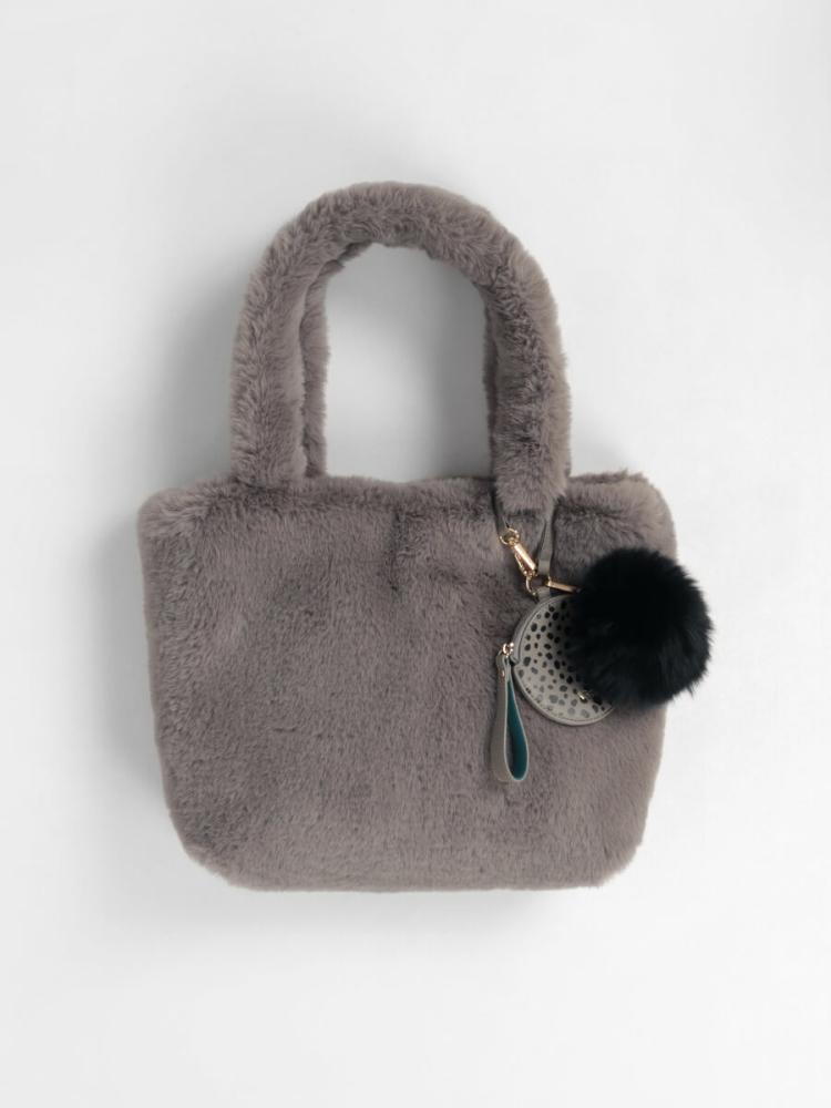 リバティ　カーライン　グレー　フェイクファー　リボントート リバーシブルファートート(gray） - Vin - Vin｜YAMADAYA STORE