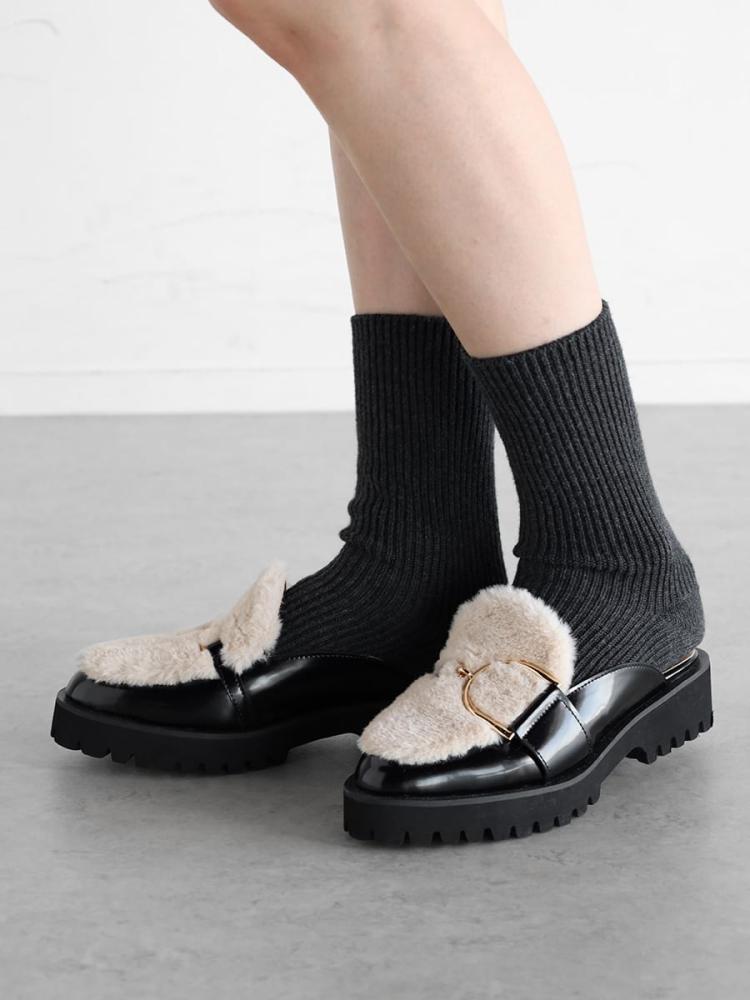 yello 新作　ファーミュール YELLO / SOLDIER FAUX FUR HEELS