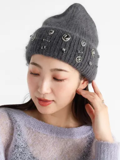 ビジューストーンモヘアニットキャップ - Vin - Vin｜YAMADAYA STORE