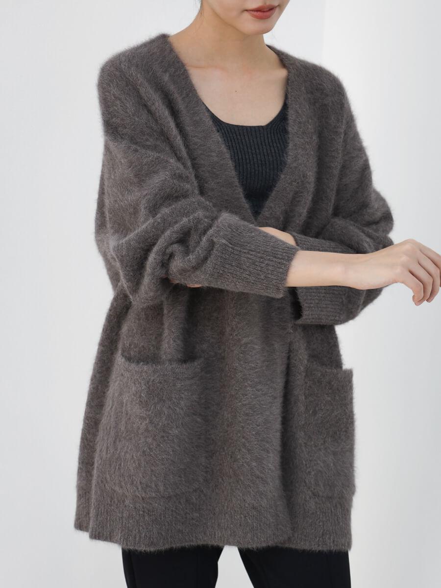 カシミヤ混Vネックカシミヤニットカーディガン