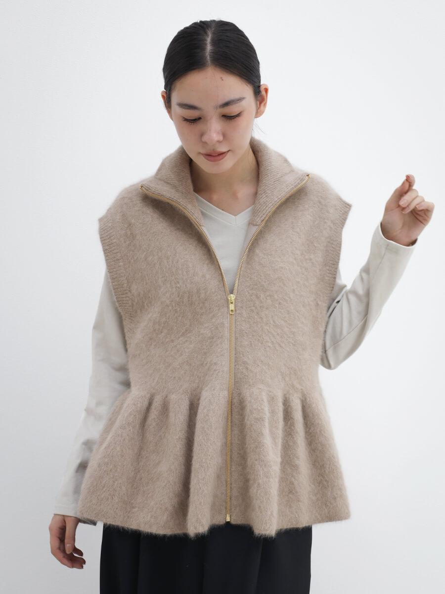 カシミヤ混ぺプラムニットジップベスト
