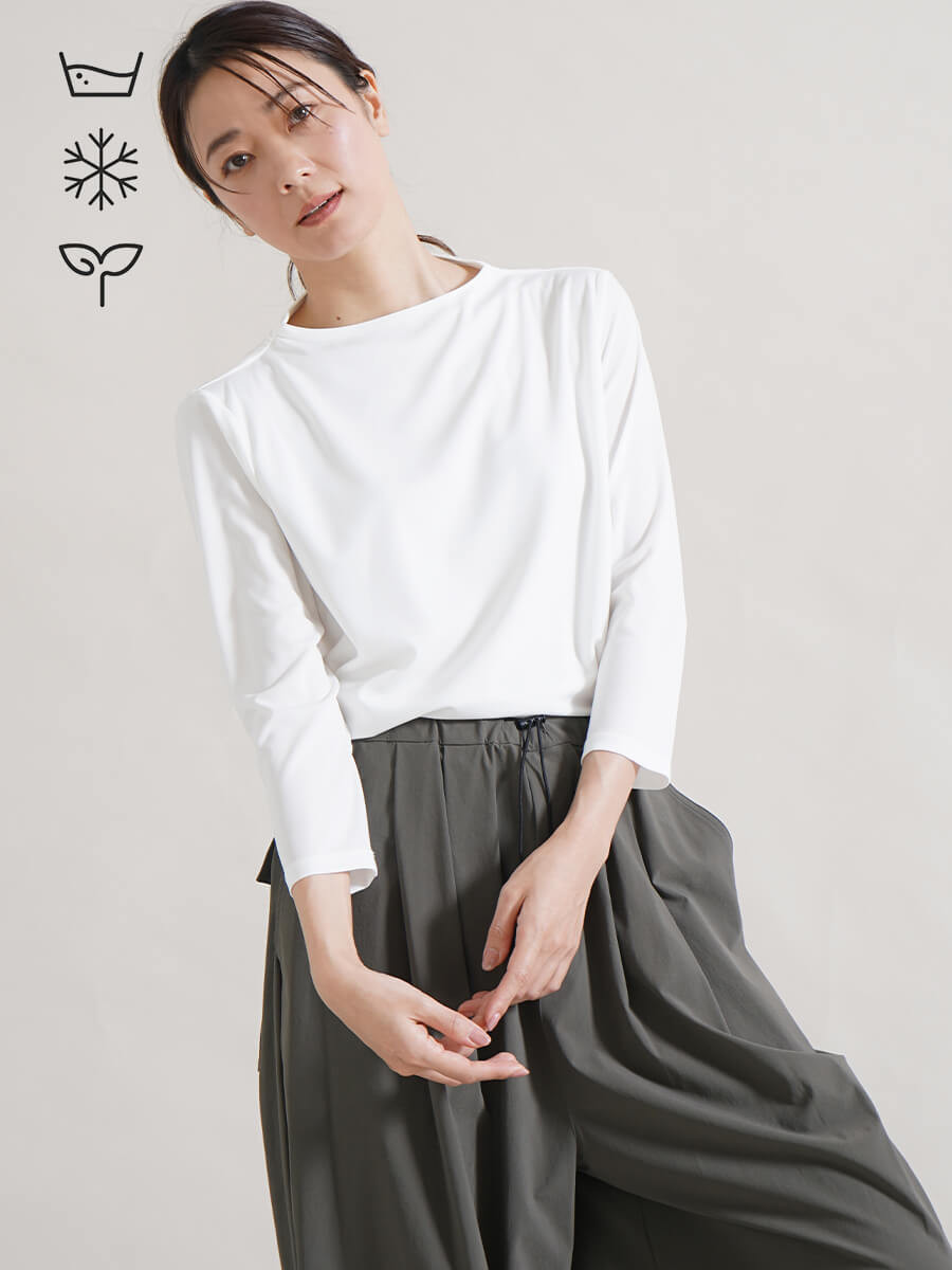 【接触冷感・サステナブル】機能性ボートネックカットソー YAMADAYA STORE 【接触冷感・サステナブル】機能性ボートネックカットソー YAMADAYA STORE