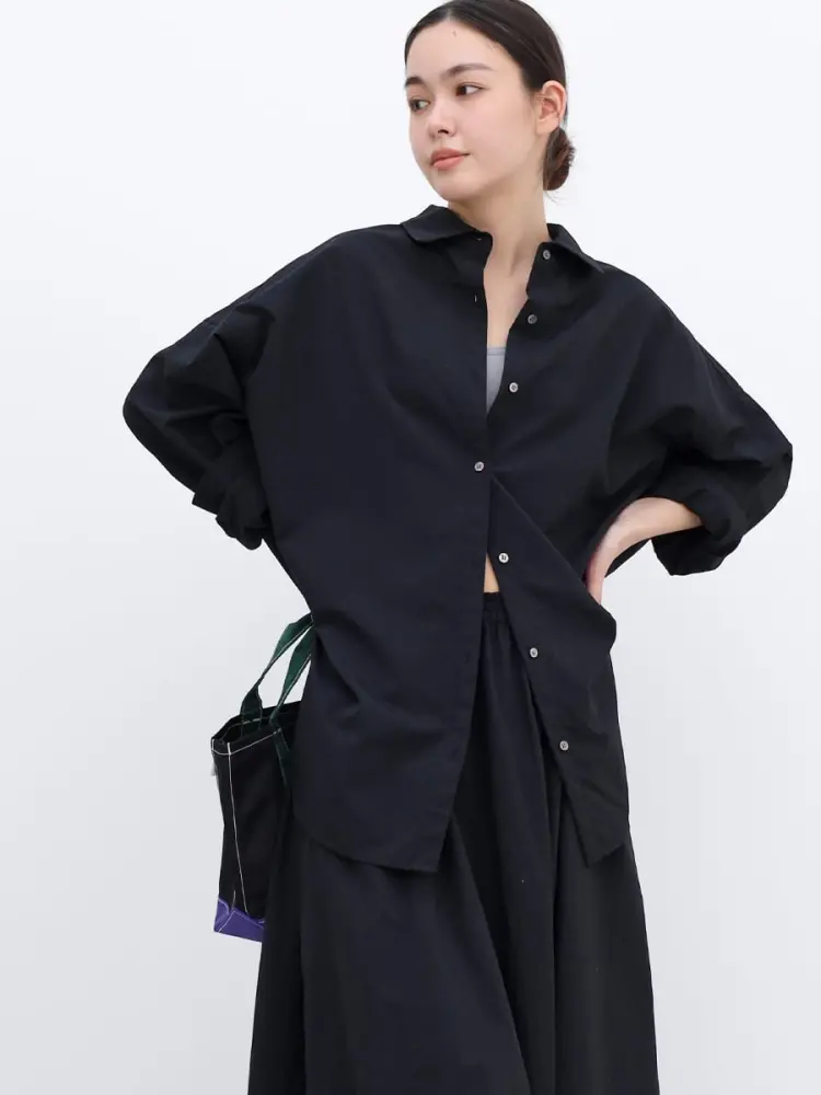 【nozomi ishiguro】変形長袖ロングシャツ 定価￥29800 黒 撥水・接触冷感】リコティーナ素材ロングシャツ - YORT - YORT