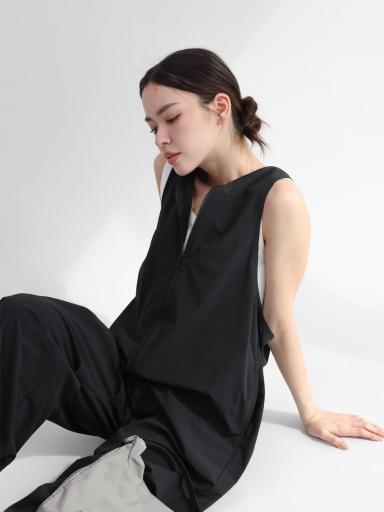 YORT 撥水・異素材切り替え　ロングブルゾン　ブラック ヤマダヤ Foil Print Stripe Square Long Coat(S Black): Vintage 1.1