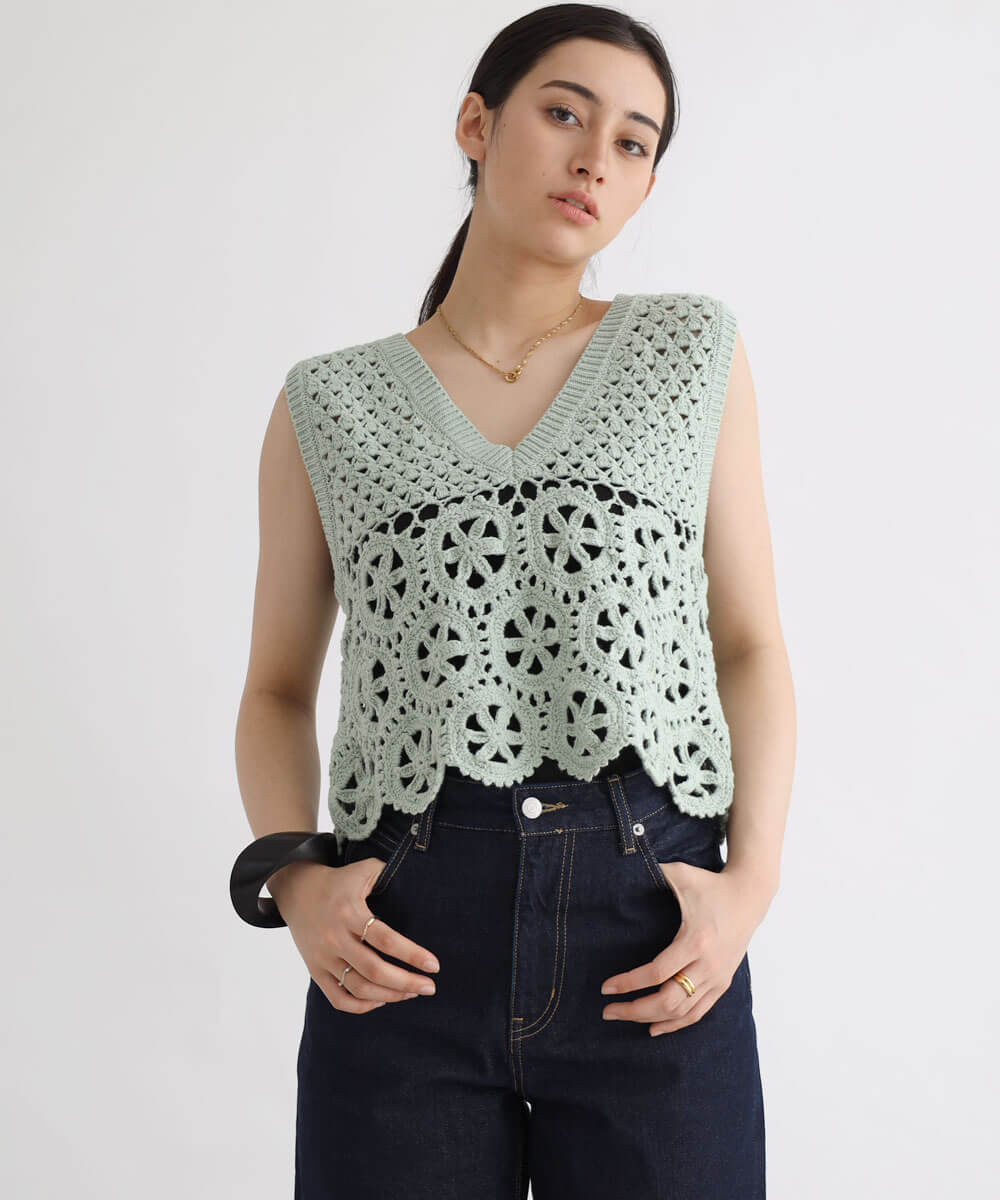 クロシェ編みニットベスト YAMADAYA STORE