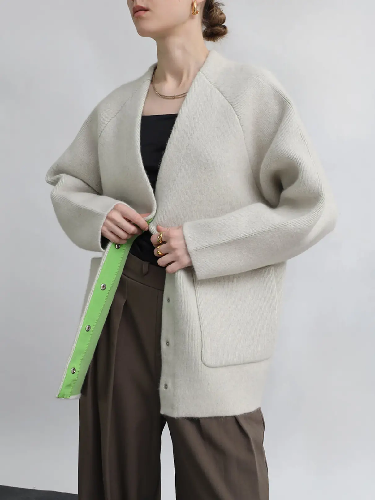 新品未使用☆カーディガン バイカラーVネックニットカーディガン - Aga - Aga｜YAMADAYA STORE