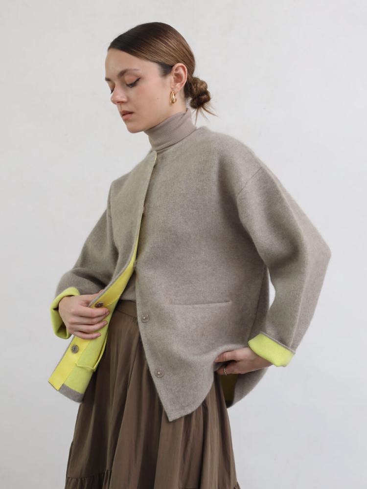 バイカラーラクーンニットカーディガン - Aga - Aga｜YAMADAYA STORE