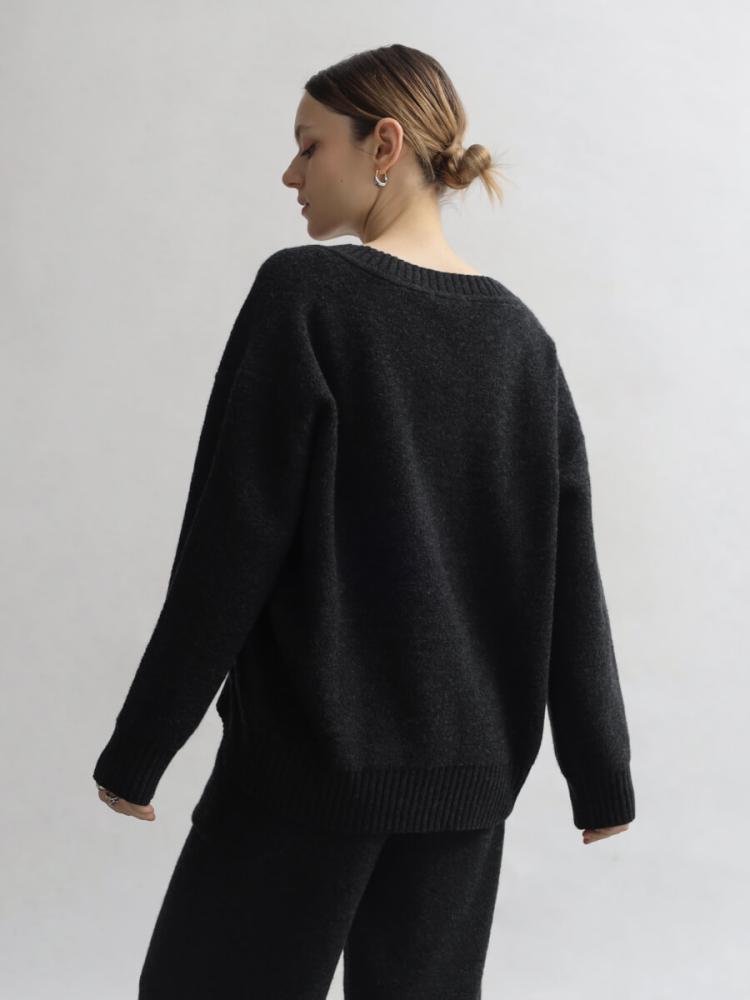 新品❤️ANEWブラック XL ジップアップセーター 洗濯機可】ニットセットアップ （ニット・セーター）｜ANY / エニィ