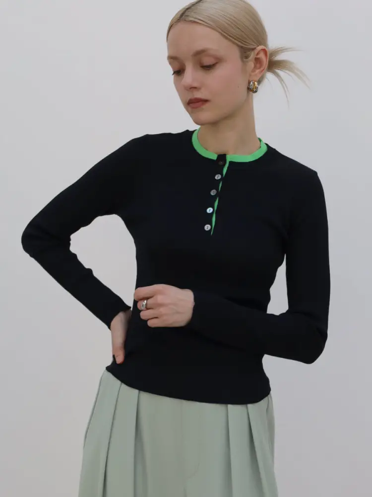 ヘンリーネックバイカラーリブニット - Aga - Aga｜YAMADAYA STORE