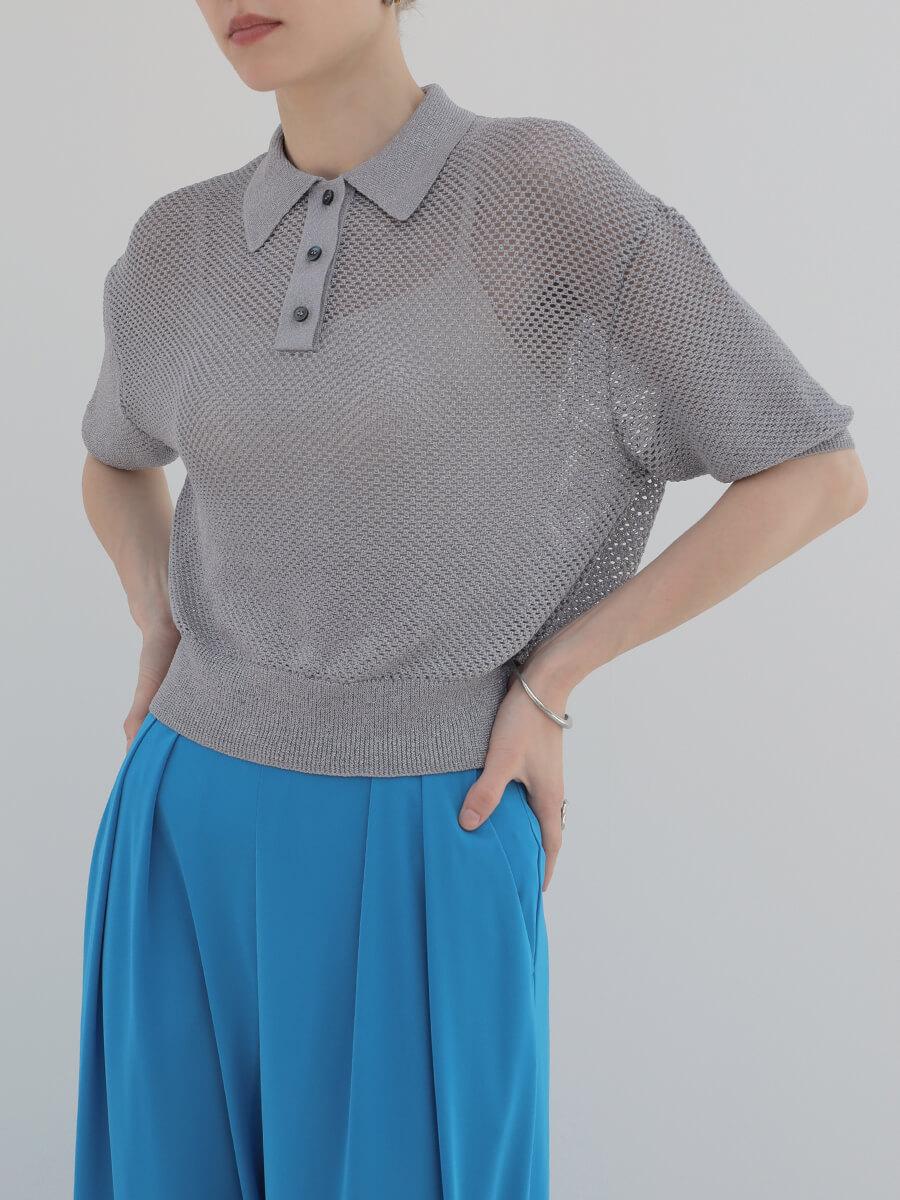 【甲府】ラメメッシュニットポロシャツ
