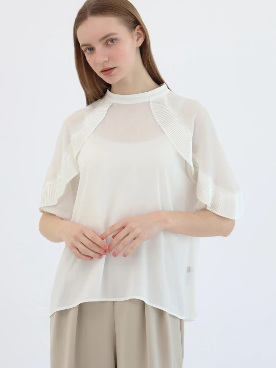 ハーフスリーブプリーツフリルブラウス - Aga - Aga｜YAMADAYA STORE