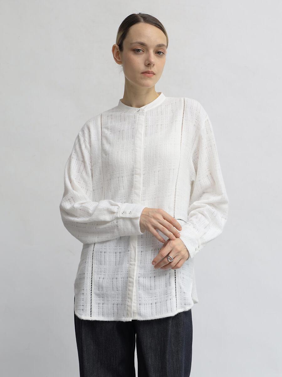 ノーカラーシャギーシャツブラウス YAMADAYA STORE ノーカラーシャギーシャツブラウス YAMADAYA STORE