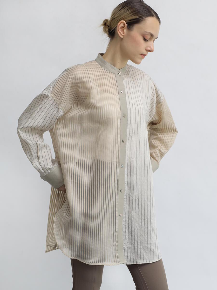 マルチストライプノーカラーシャツ - Aga - Aga｜YAMADAYA STORE