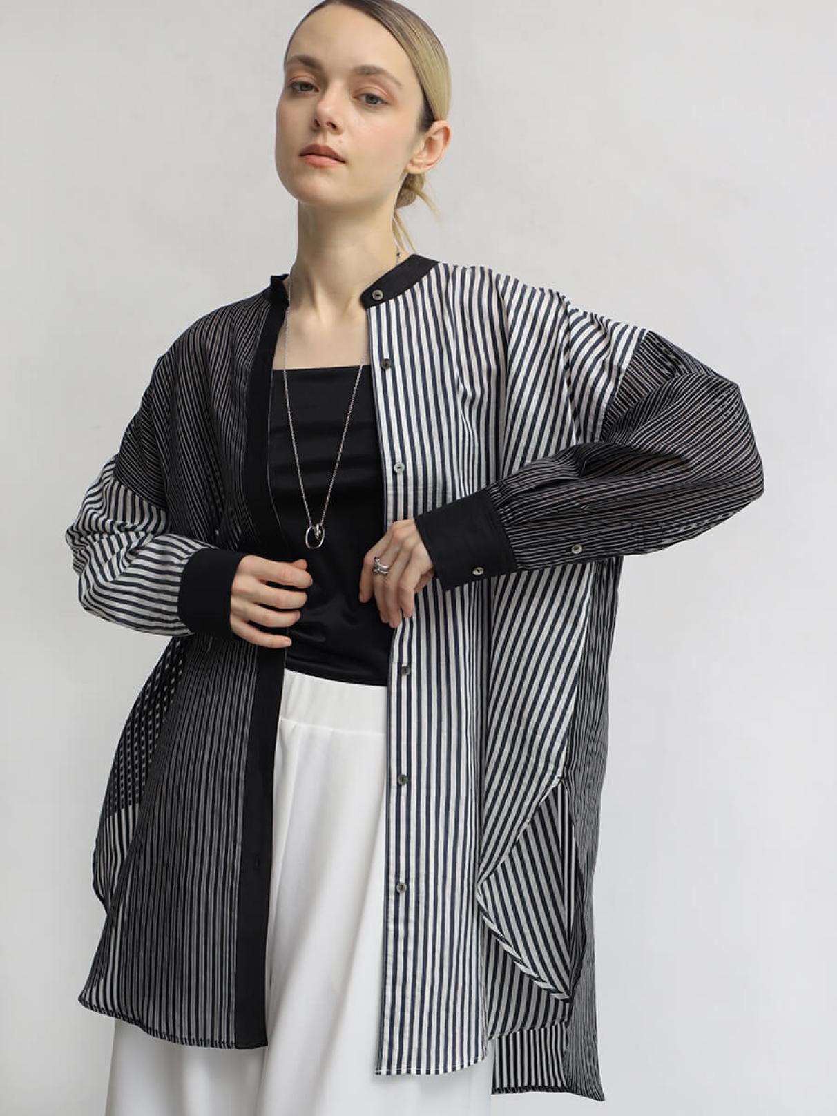 アーガ（Aga）/マルチストライプノーカラーシャツ マルチストライプノーカラーシャツ - Aga - Aga｜YAMADAYA STORE