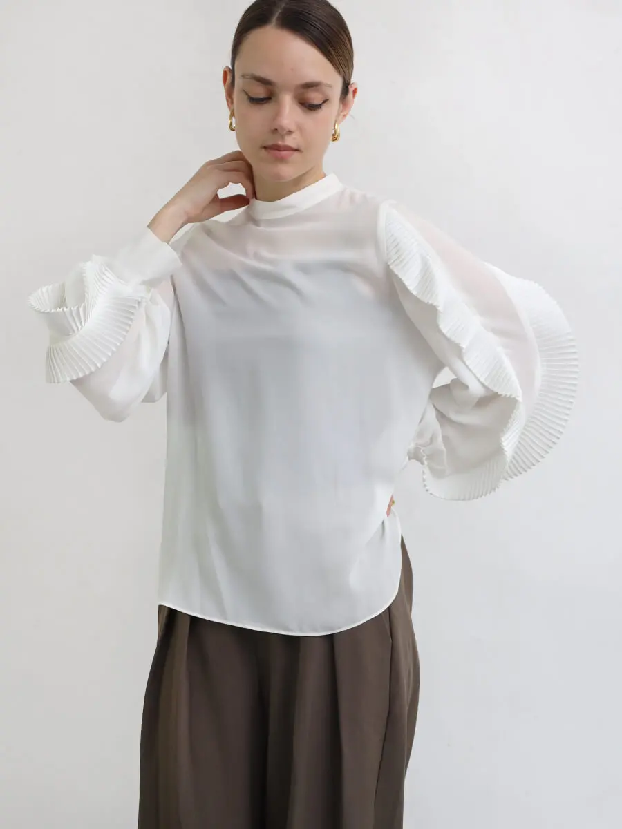 新品 ヤマダヤ スコットクラブ購入Aga七分袖シアーブラウス ライトグレー ヤマダヤ Aga シャツ ⭐️Aga アイボリー バルーンスリーブ シャツ　ヤマダヤ